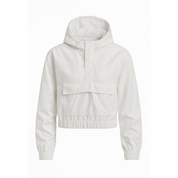 Forever 21 White Cropped Windbreaker Pullover Hooded Jacket Women’s Small - Picture 1 of 10